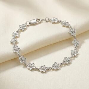 Vintage Hawaiian 925 Sterling Silver Plumeria Flower Link Bracelet